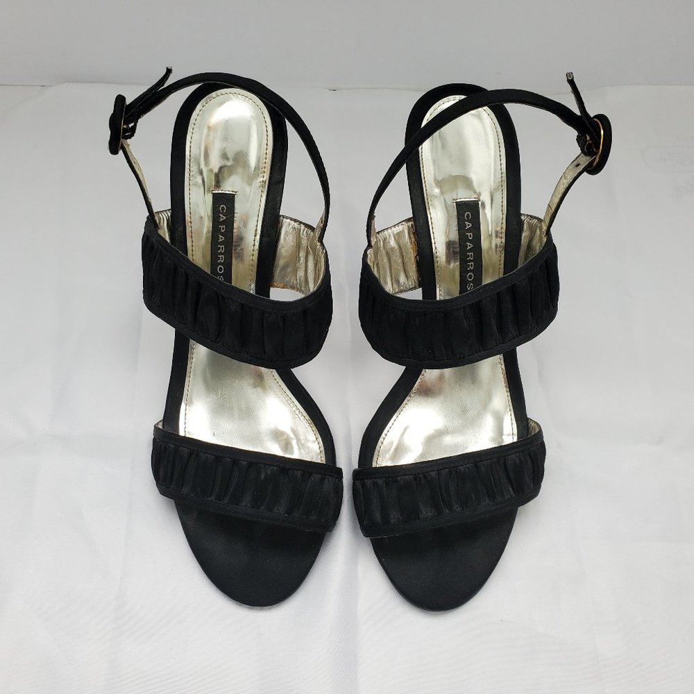 Caparros Open Toe Sling Back Strap Satin High Heel Sandals Black Colour